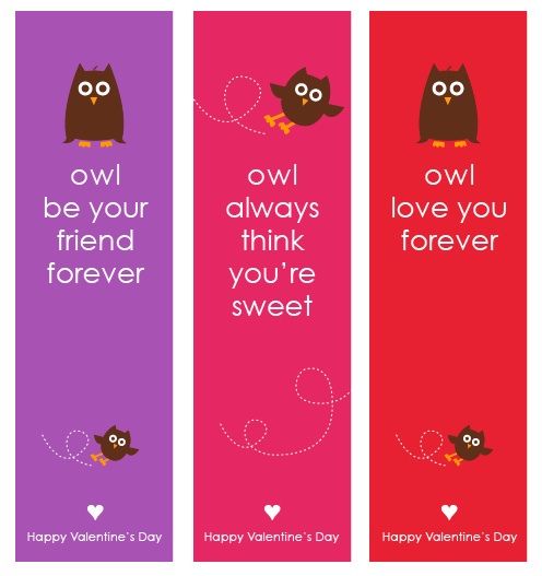 Cute Valentines Day Free Printables for kids! Owl Bookmarks Valentine Free Printable by Amy Locurto