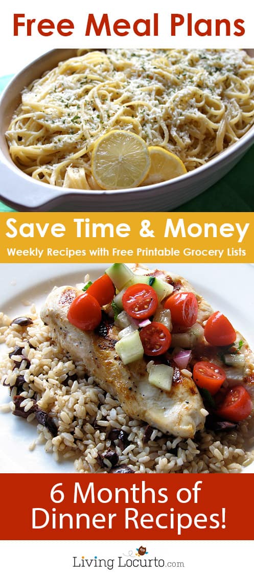 Free Money Saving Weekly Meal Plans. Printable Plans with family recipes & a grocery List. LivingLocurto.com