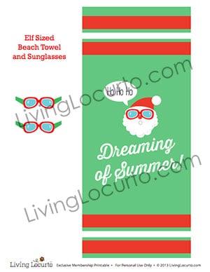 Elf Sized Beach Towel and Sunglasses Printable for a Christmas Elf.